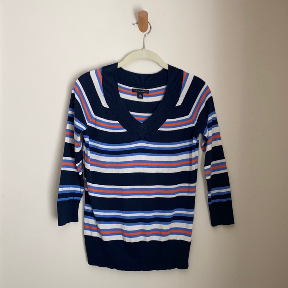 Banana Republic V-Neck Stripe Sweater, Size XS